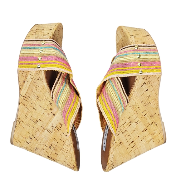 Steve Madden Womens Pride Colorful Stripe Cork Wedge Sandals Size 8.5 - Picture 3 of 11